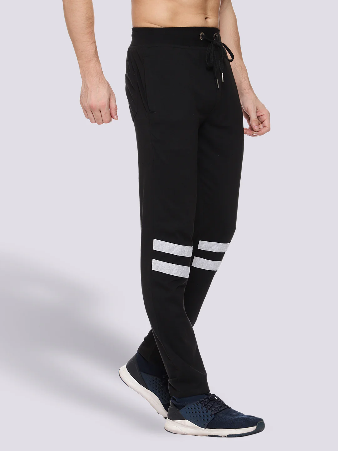 Striped Cotton Black Track Pant for Men. - Image 3