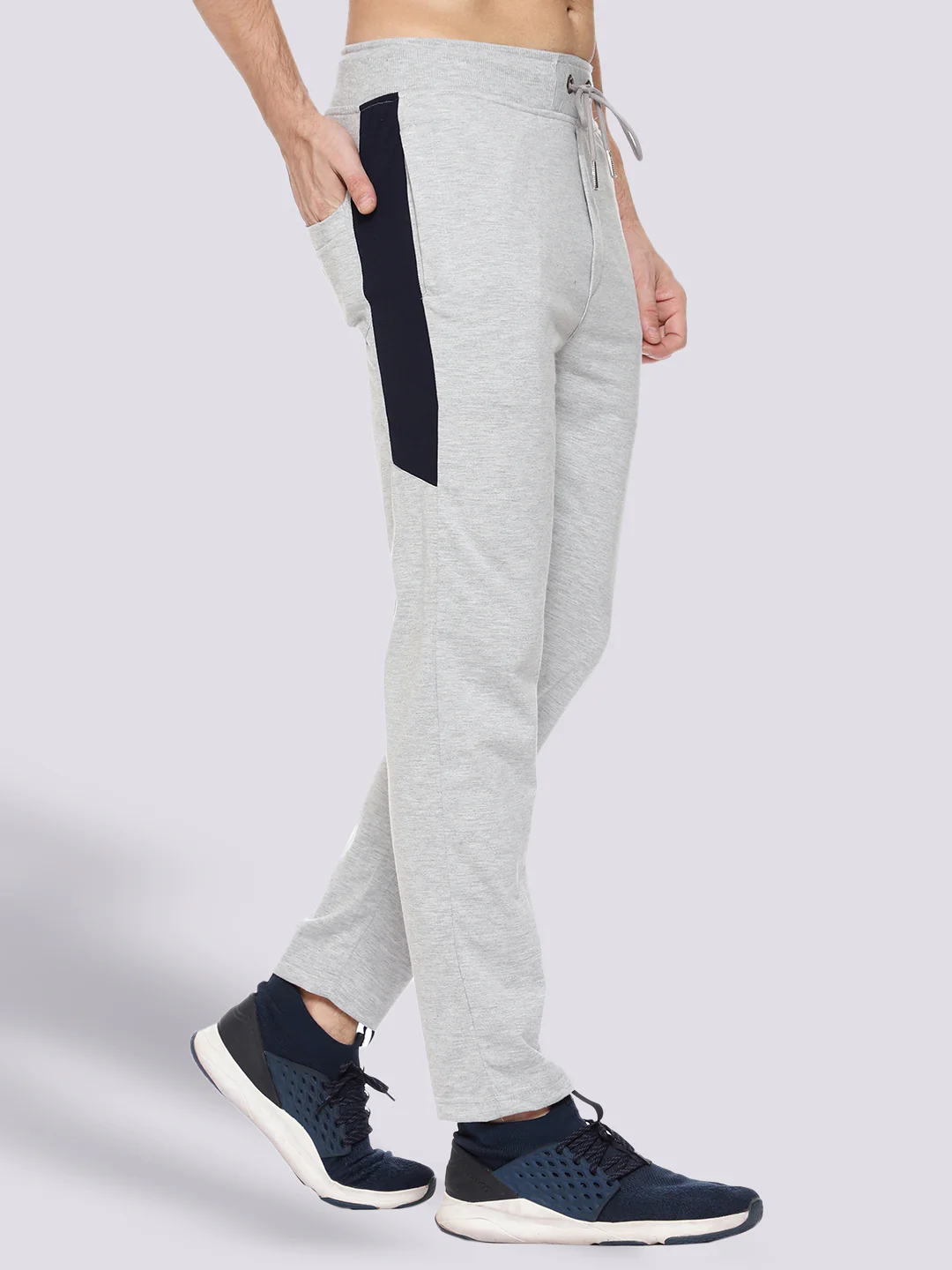 Grey Color-Blocked Cotton Track Pant for Men. - Image 3