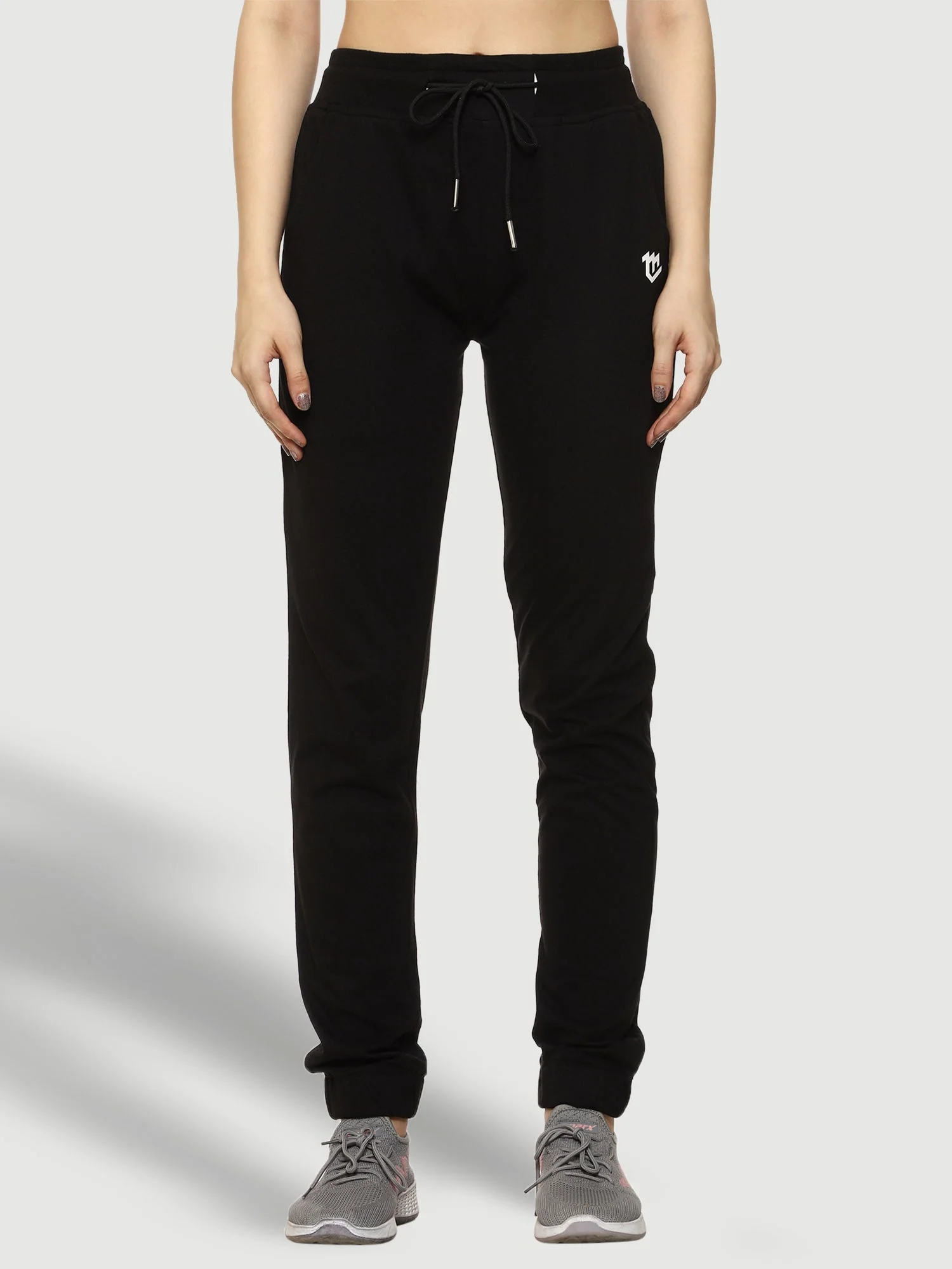 Black Elastic Bottom Cotton Track Pant For Women - Image 3