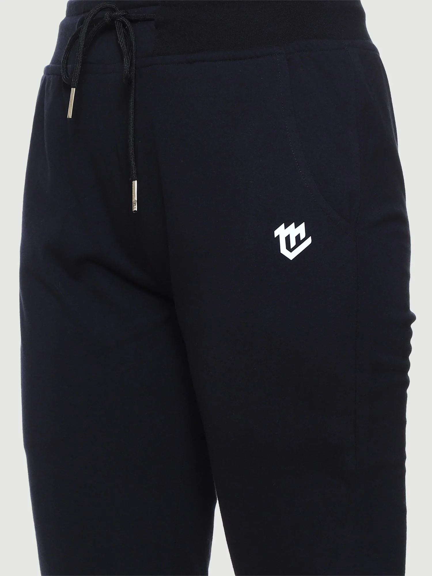 Blue Elastic Bottom Cotton Track Pant For Women - Image 5