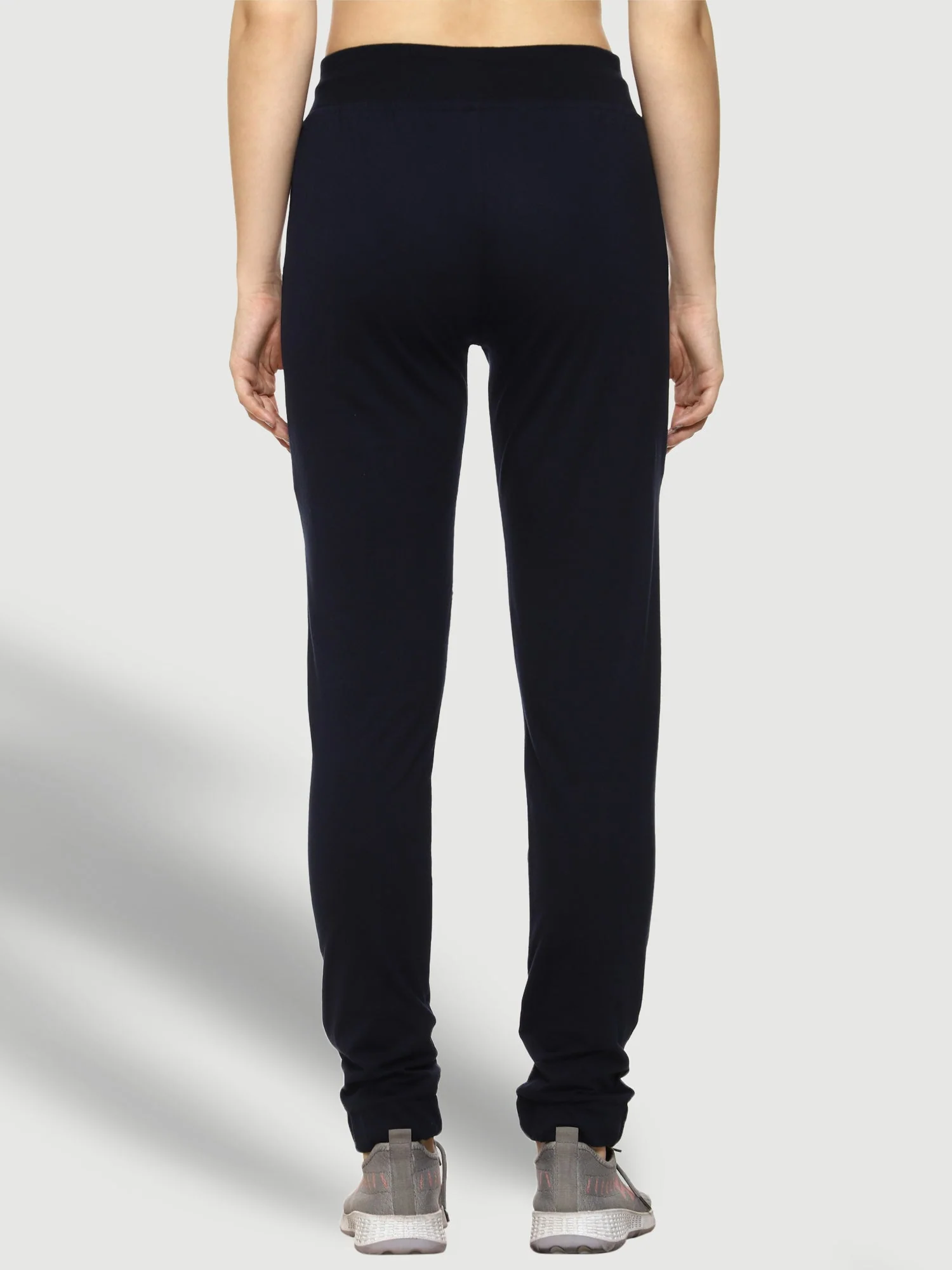 Blue Elastic Bottom Cotton Track Pant For Women - Image 6