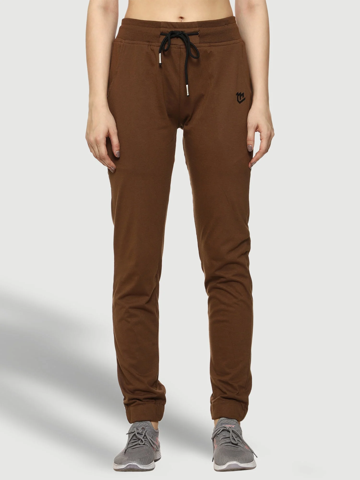 Brown Elastic Bottom Cotton Track Pant For Women - Image 3