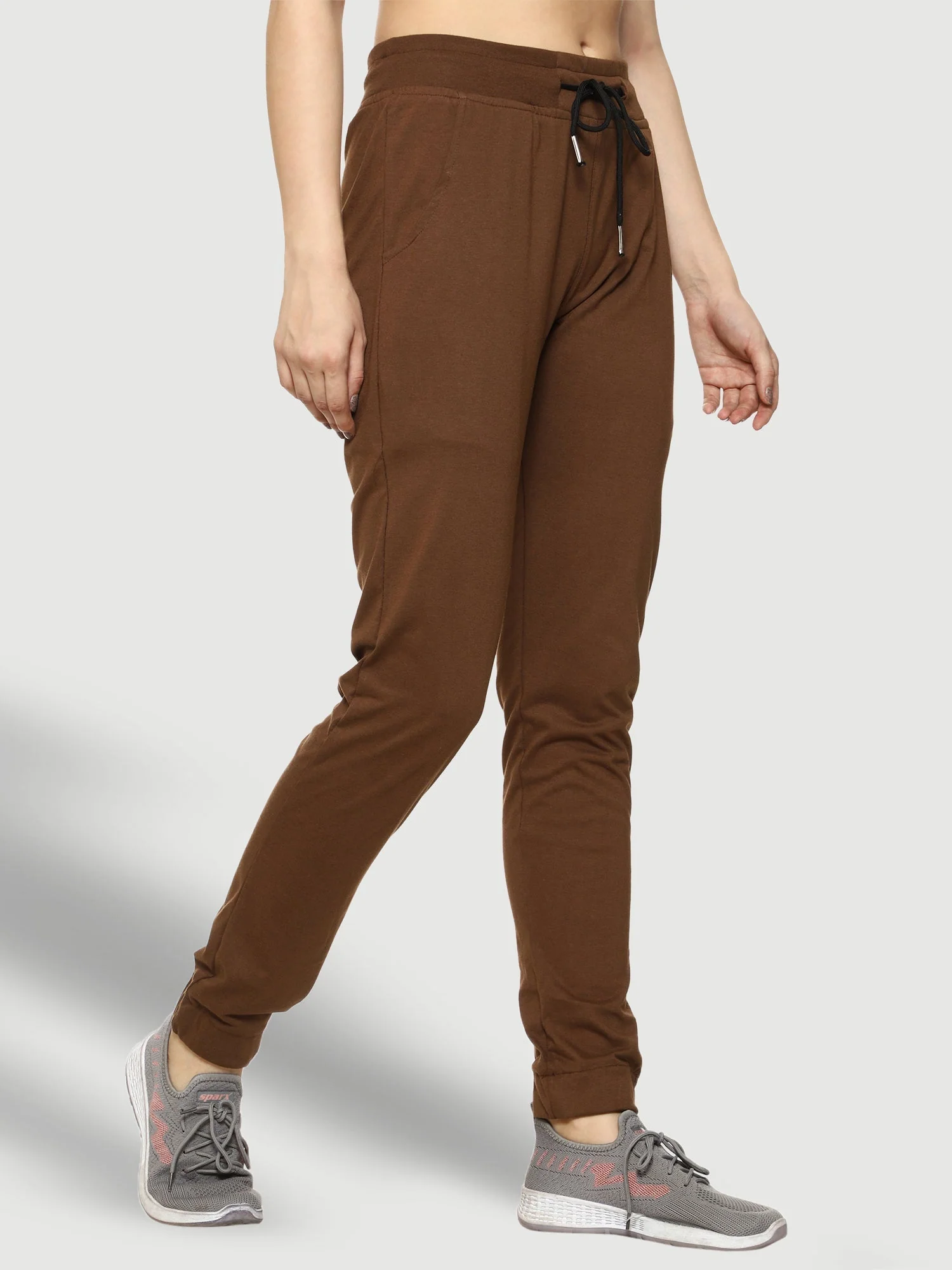 Brown Elastic Bottom Cotton Track Pant For Women - Image 4