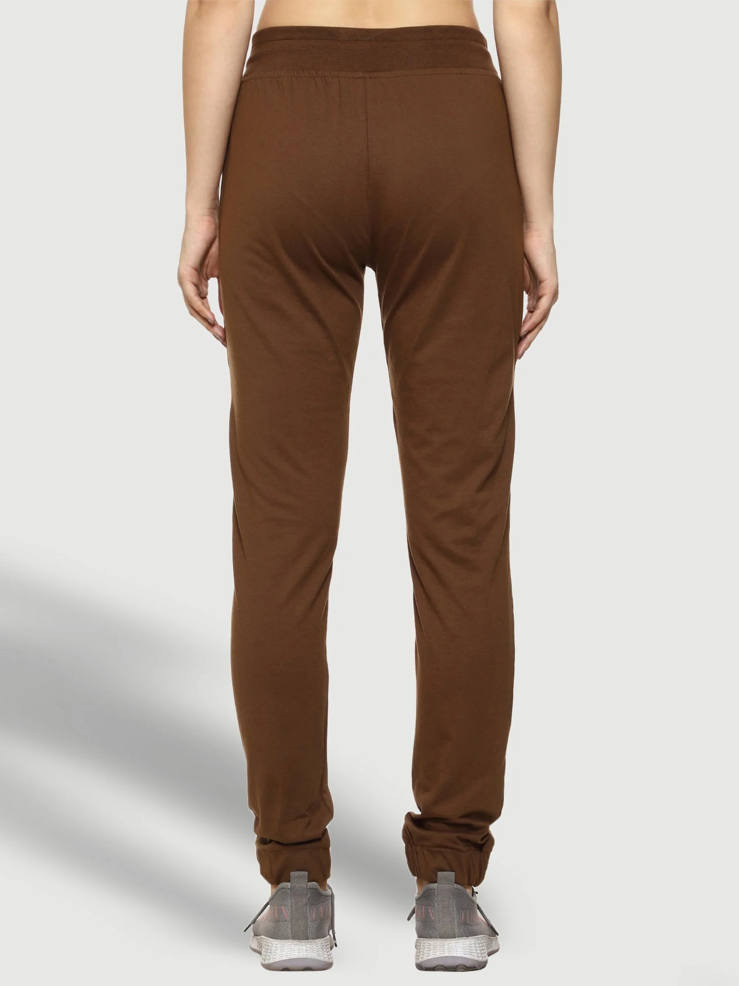 Brown Elastic Bottom Cotton Track Pant For Women - Image 6