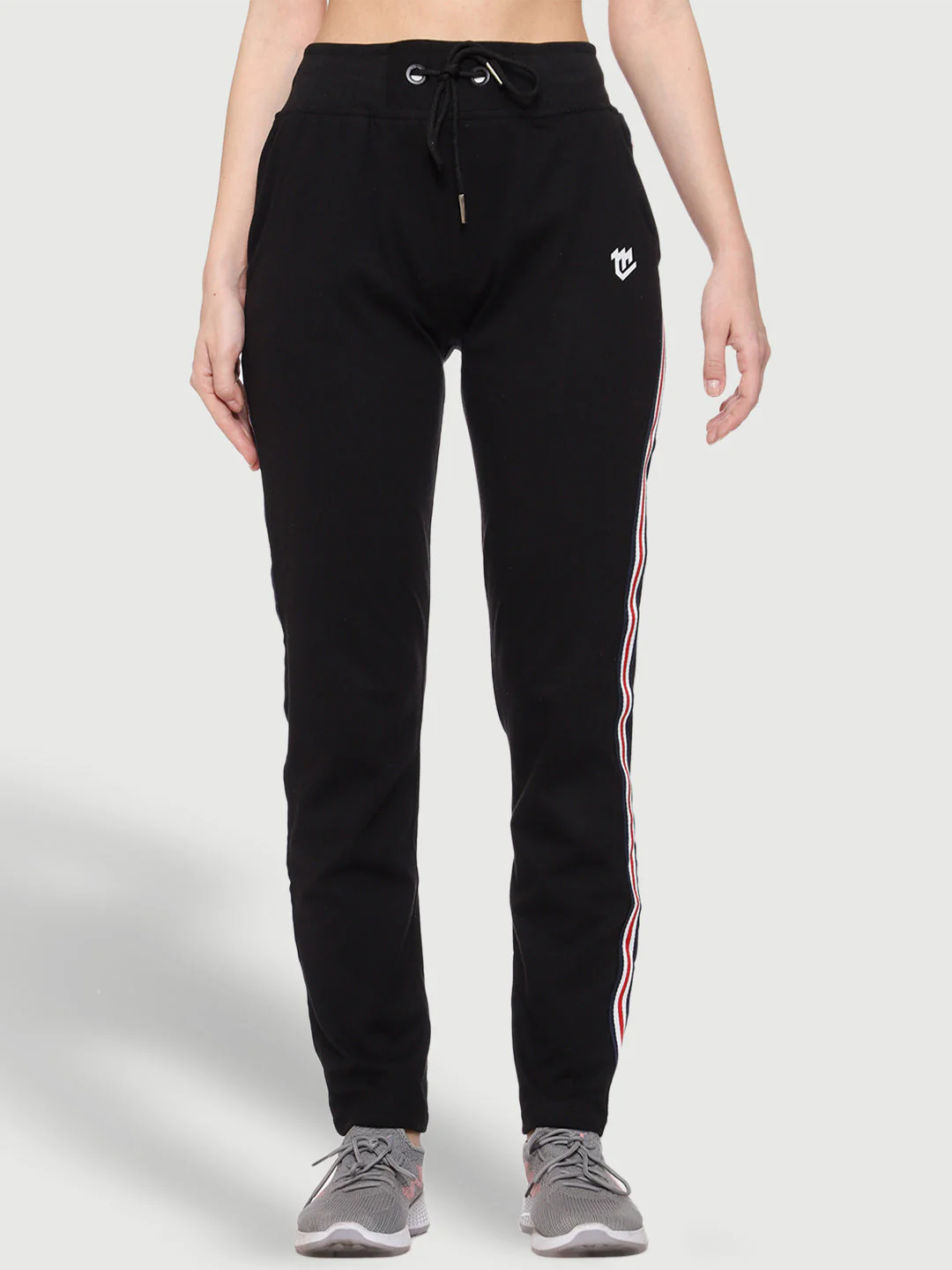 Colorful Side Stripe Black Cotton Track Pant For Women - Image 3