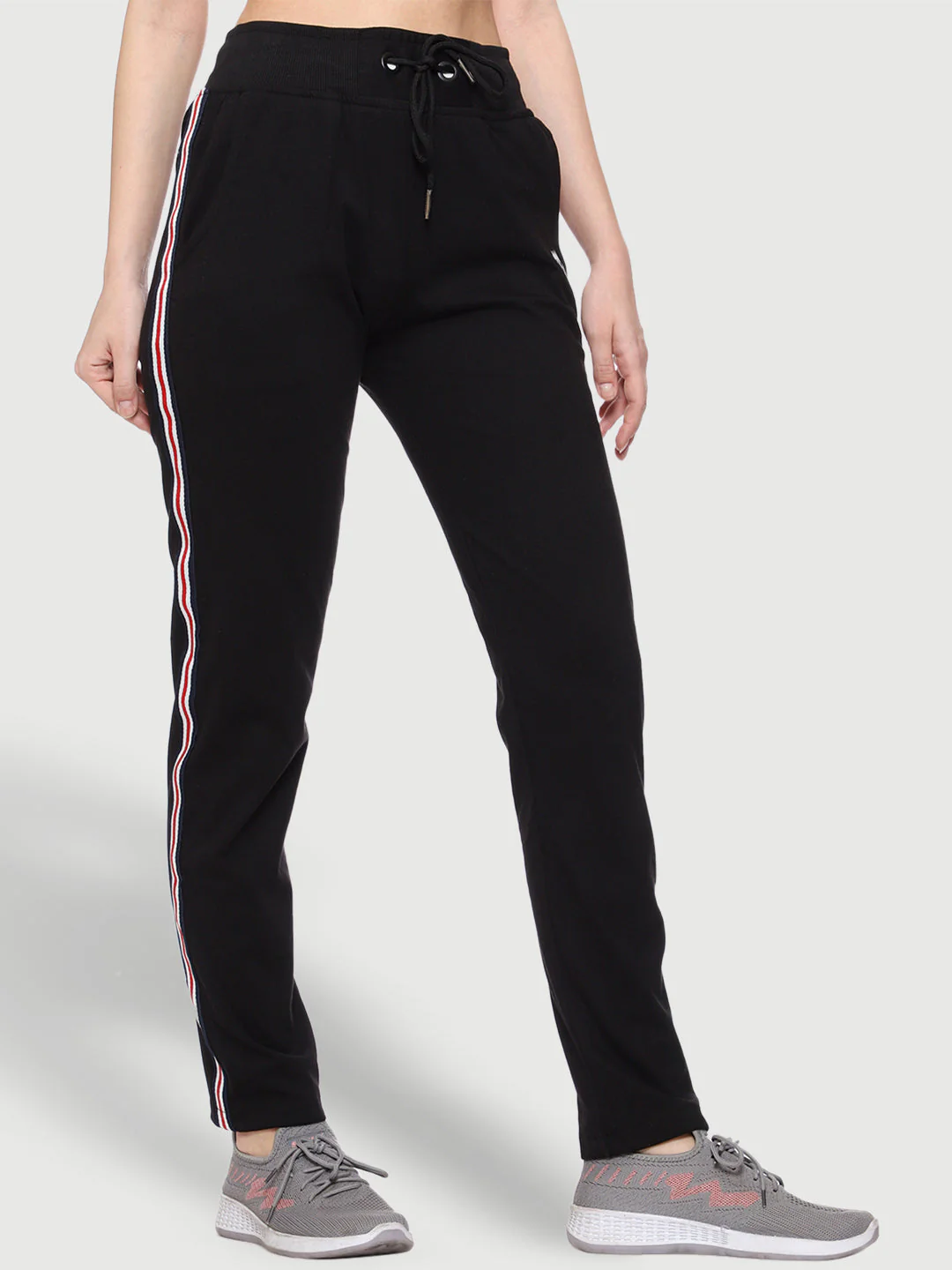 Colorful Side Stripe Black Cotton Track Pant For Women - Image 4