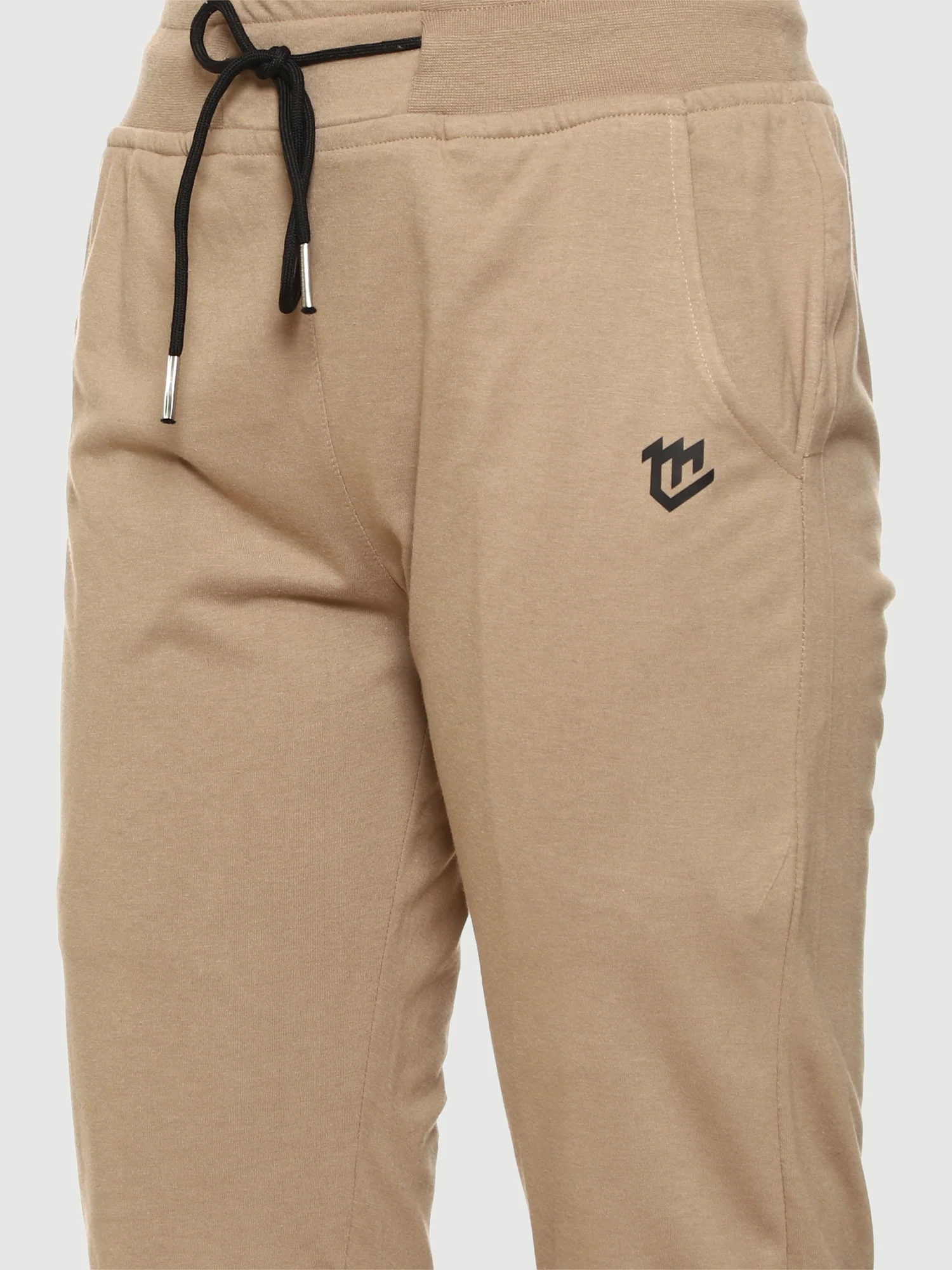 Beige Elastic Bottom Cotton Track Pant For Women - Image 5