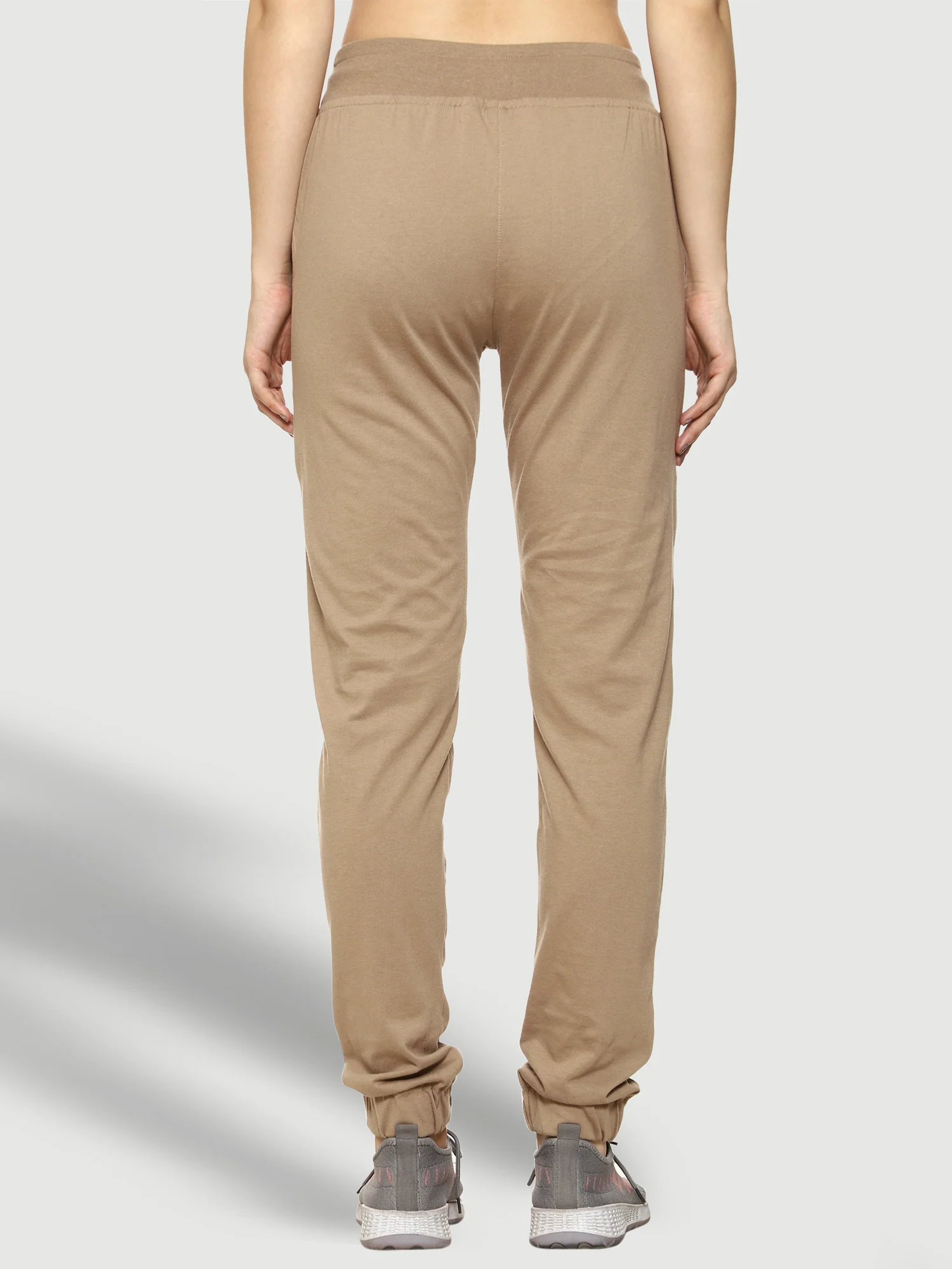 Beige Elastic Bottom Cotton Track Pant For Women - Image 6