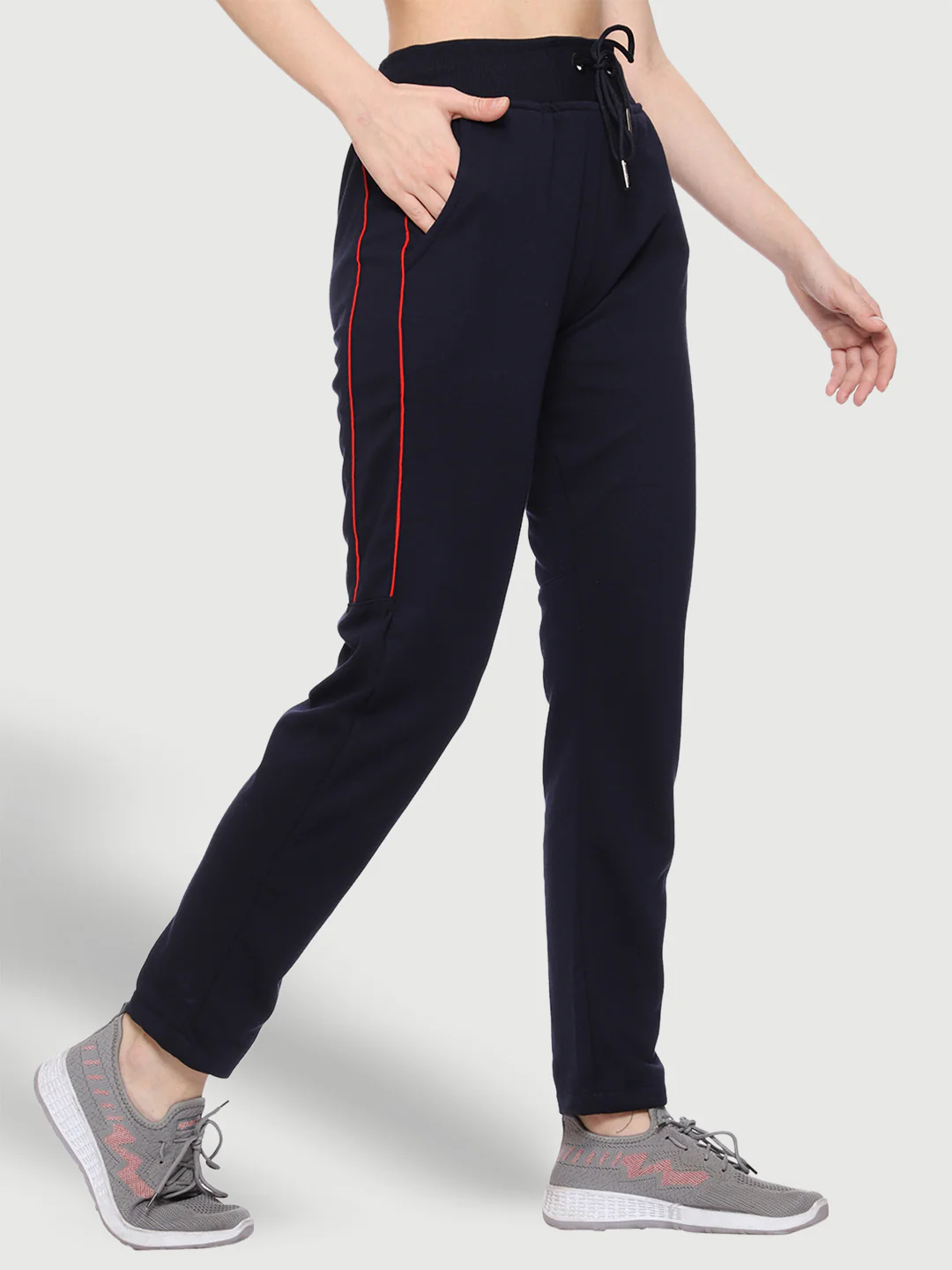 Stylish Striped Blue Cotton Track Pant For Women - Image 3