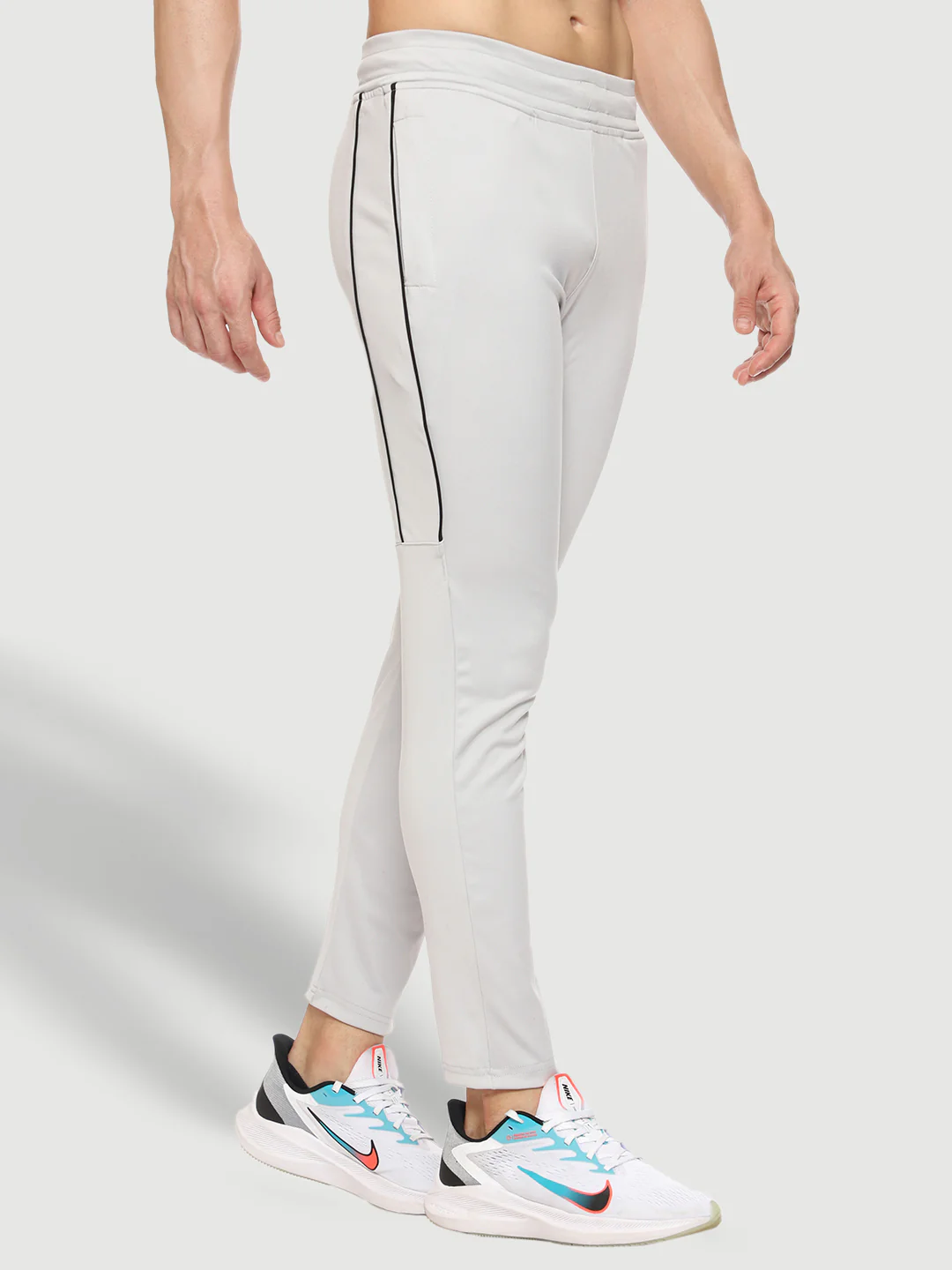 Rapid Dry Grey Solid Stripe Track Pant for Men - Image 3