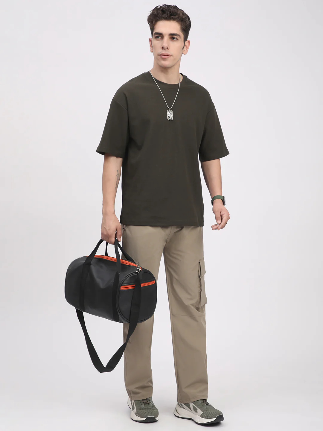 Waffle Knit T-Shirt for Men. (Olive) - Image 8