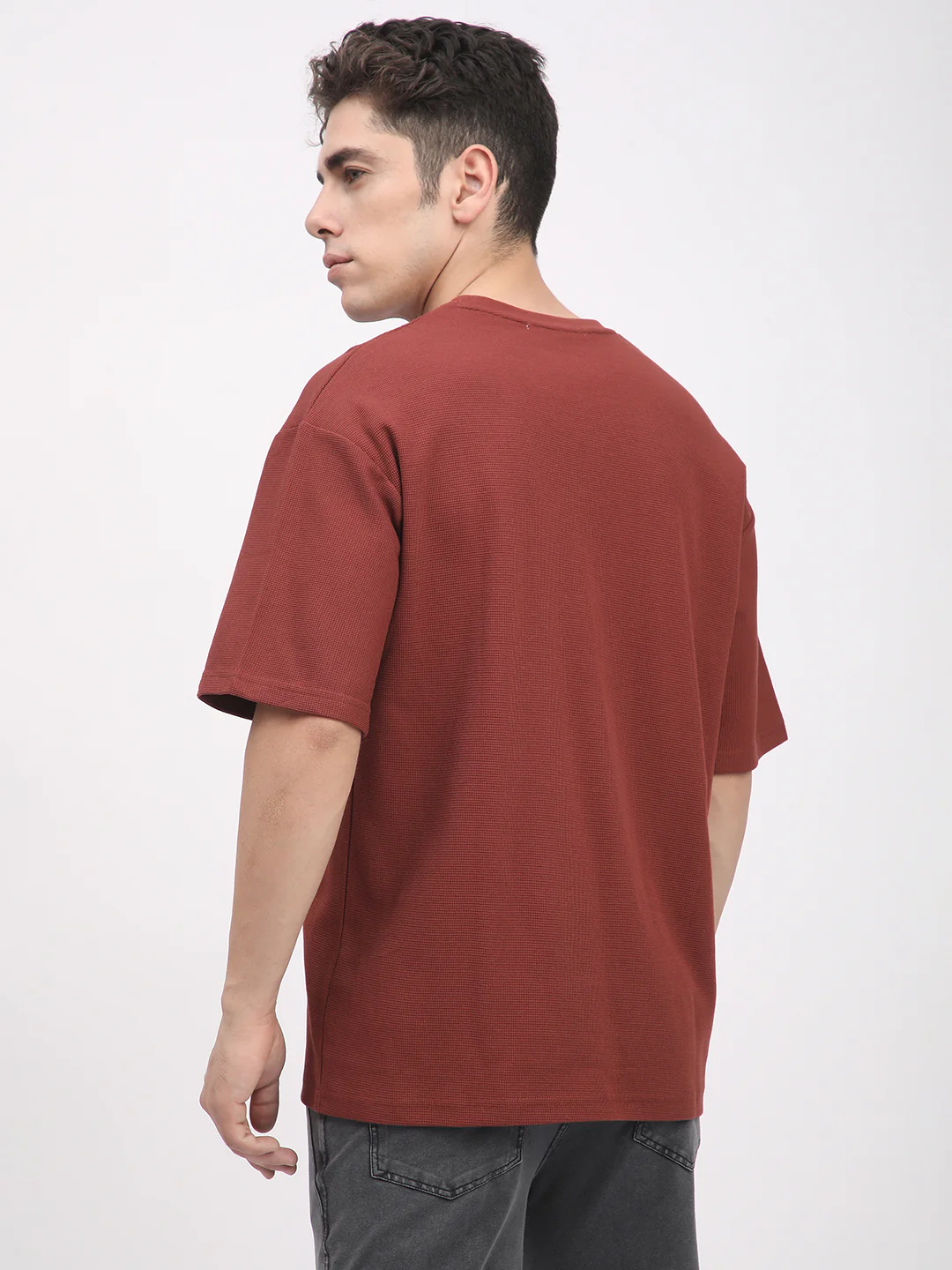 Waffle Knit T-Shirt for Men. (Brown) - Image 3