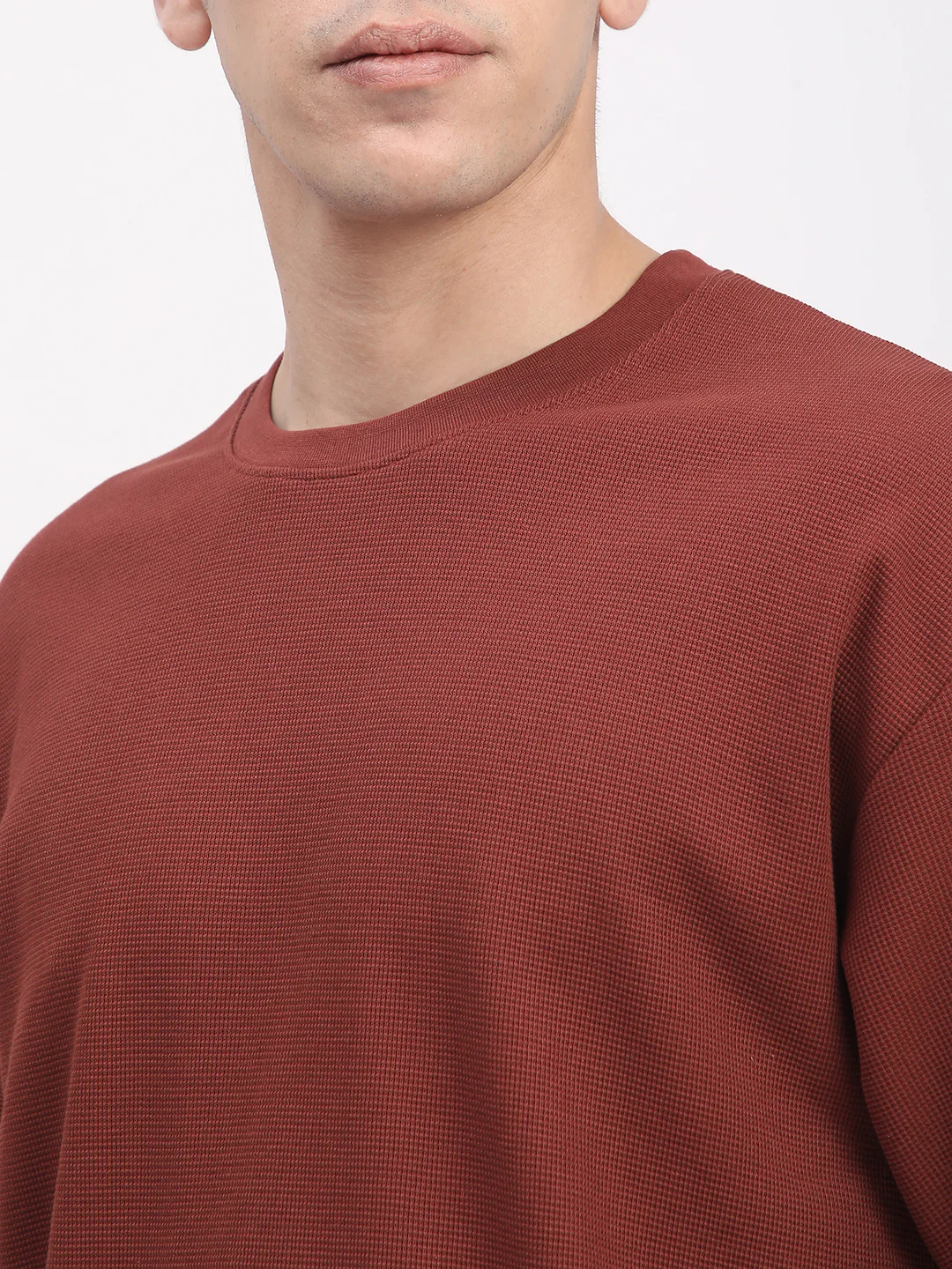 Waffle Knit T-Shirt for Men. (Brown) - Image 6