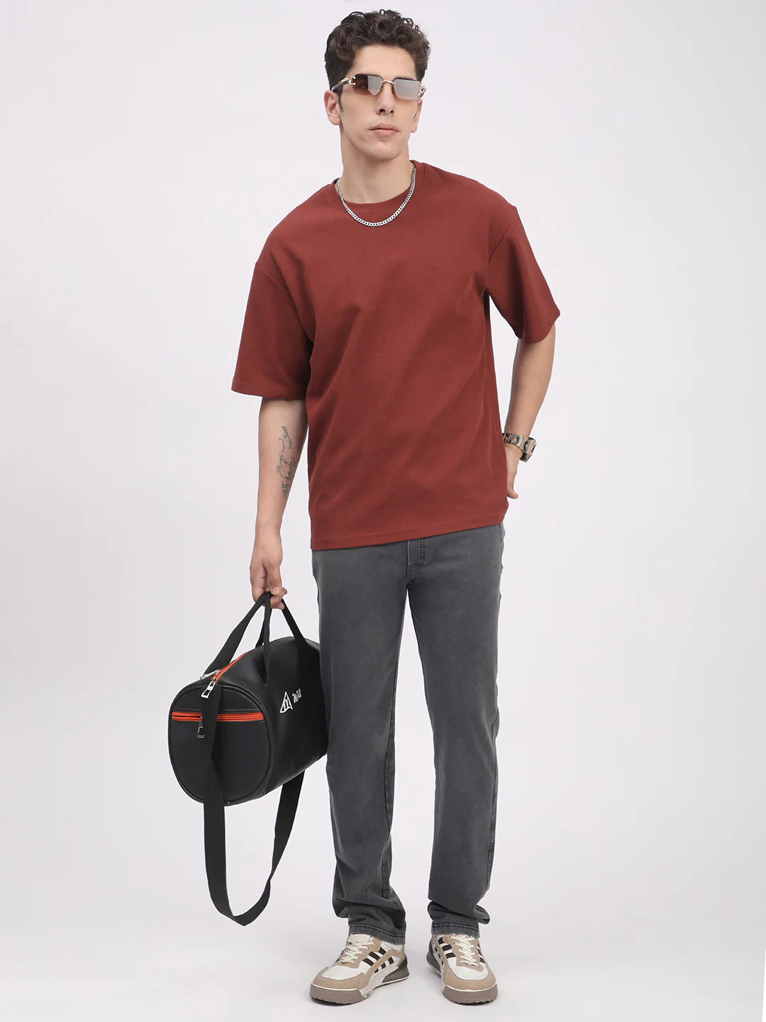 Waffle Knit T-Shirt for Men. (Brown) - Image 7