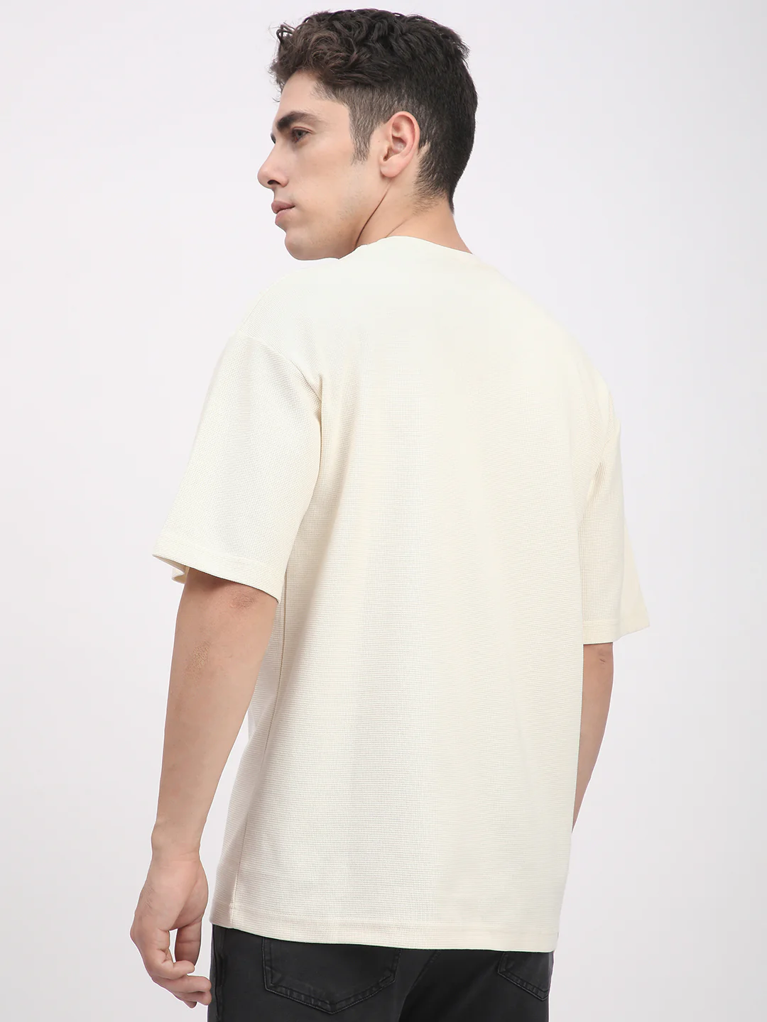 Waffle Knit T-Shirt for Men. (Off-White) - Image 3