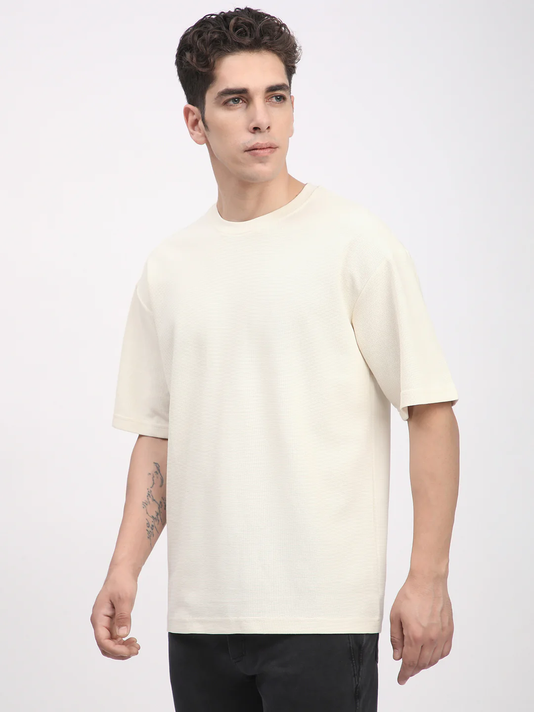 Waffle Knit T-Shirt for Men. (Off-White) - Image 4