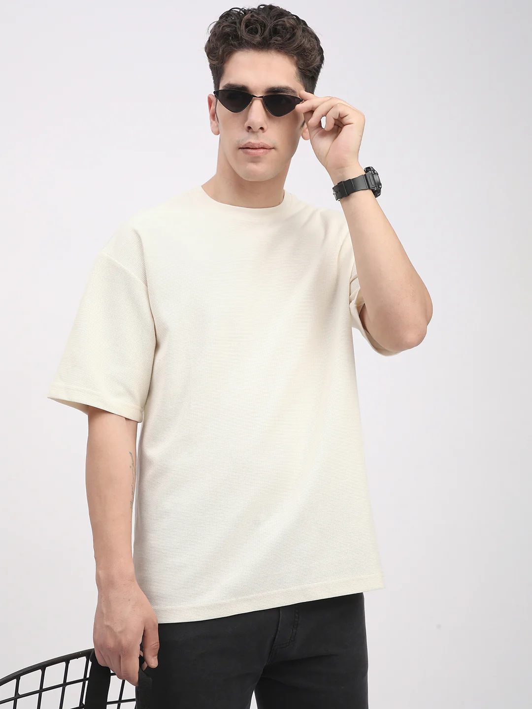 Waffle Knit T-Shirt for Men. (Off-White) - Image 5
