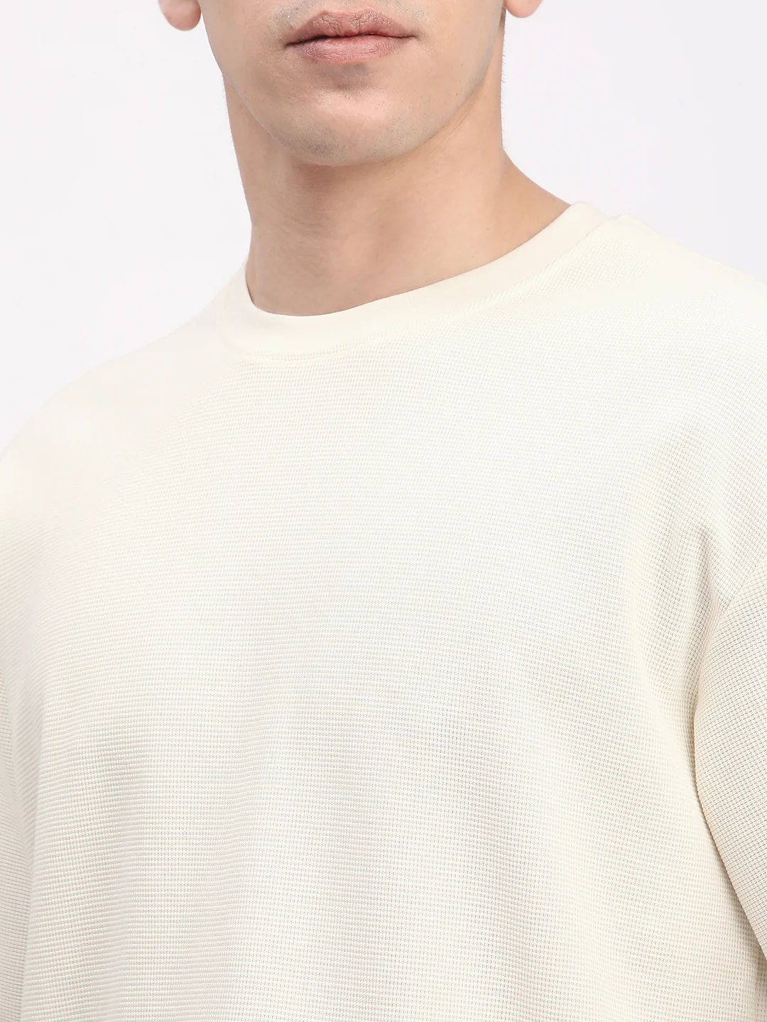 Waffle Knit T-Shirt for Men. (Off-White) - Image 6