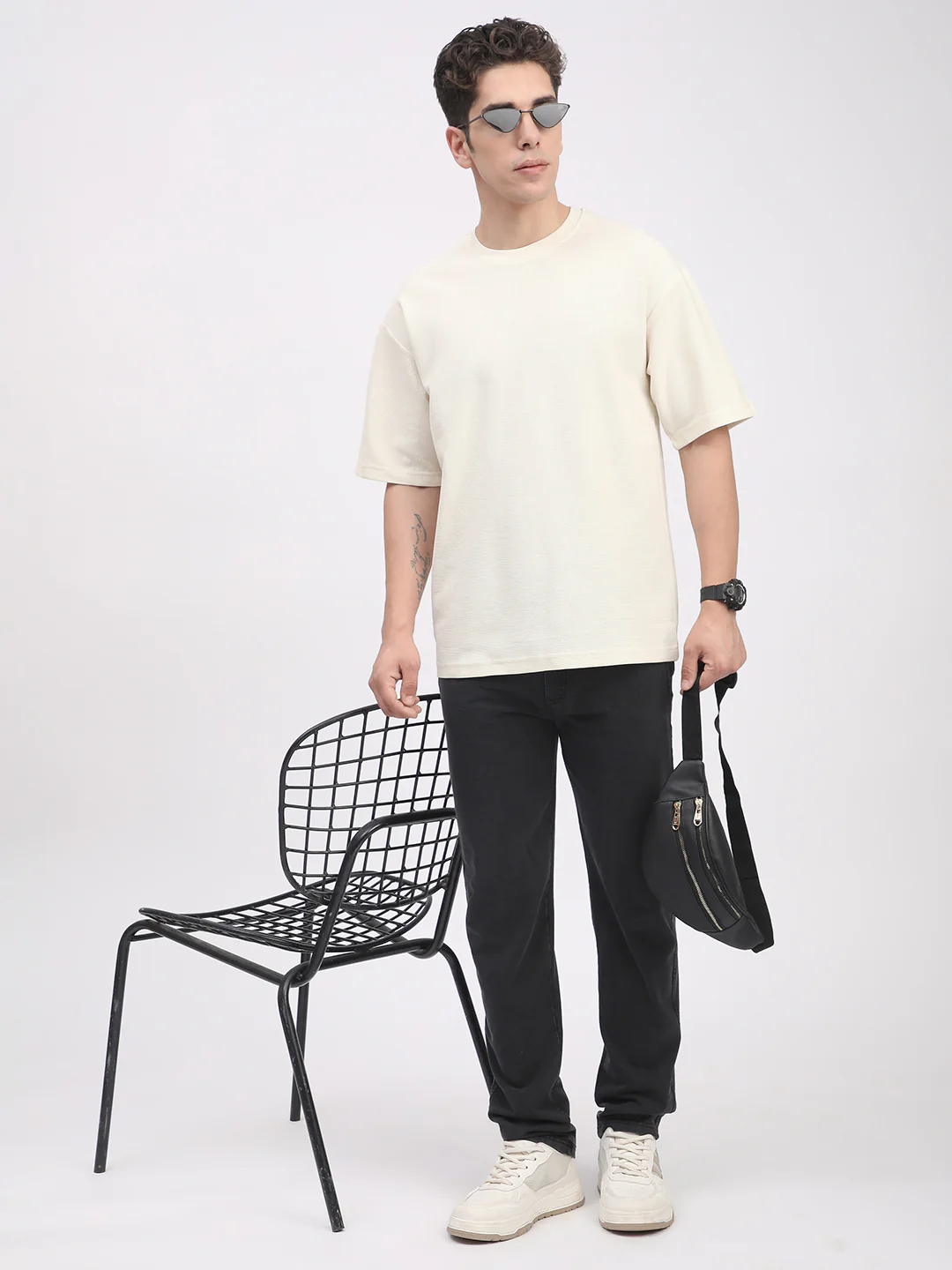 Waffle Knit T-Shirt for Men. (Off-White) - Image 8
