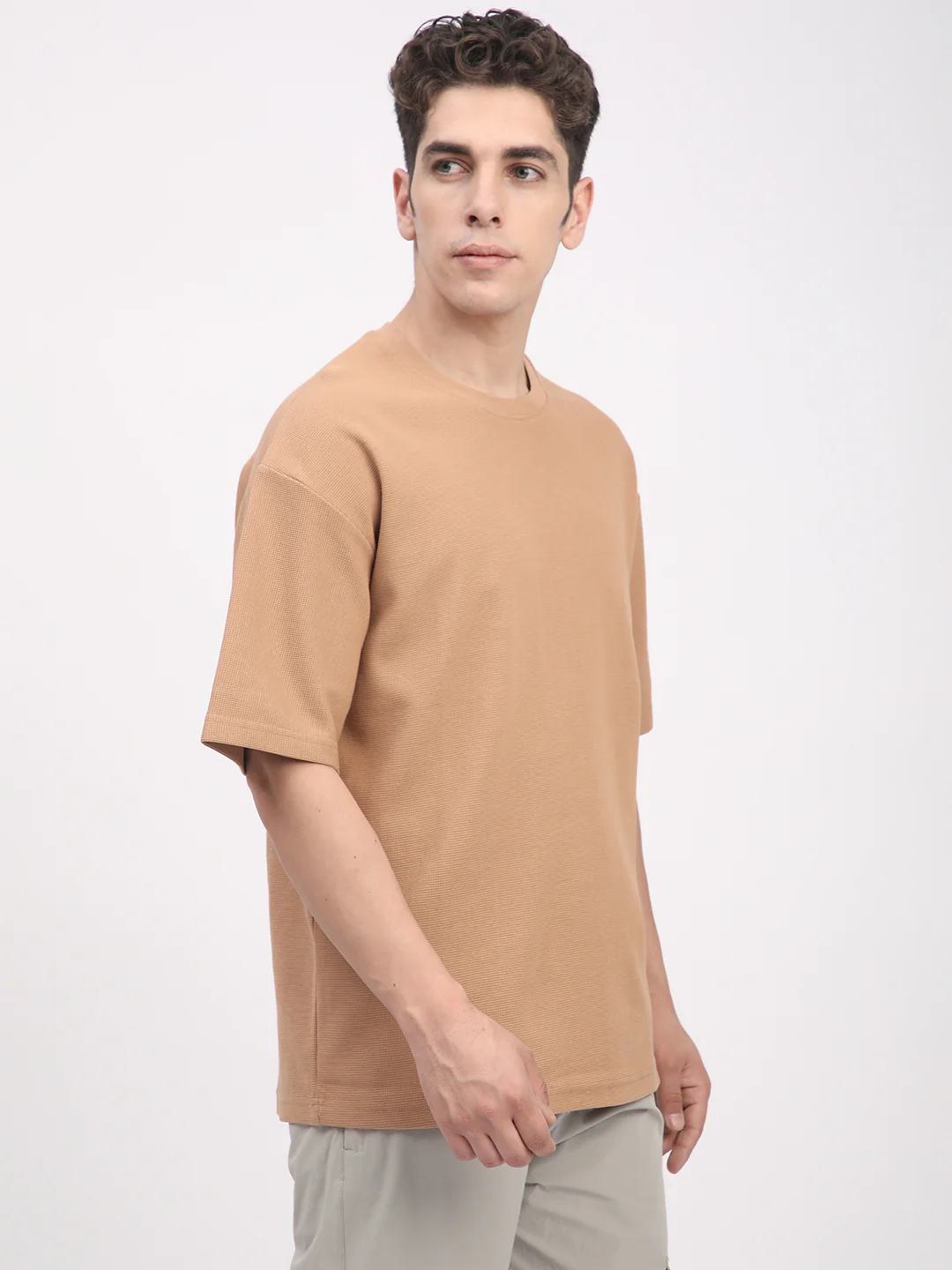 Waffle Knit T-Shirt for Men. (Tan) - Image 3