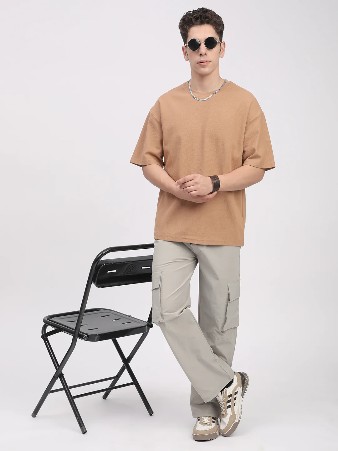 Waffle Knit T-Shirt for Men. (Tan) - Image 5