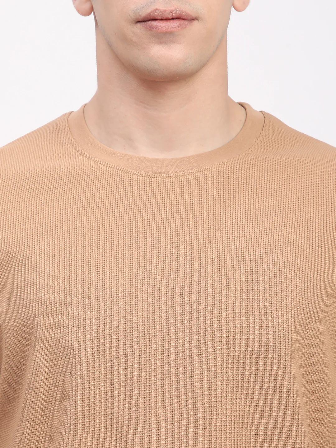 Waffle Knit T-Shirt for Men. (Tan) - Image 6